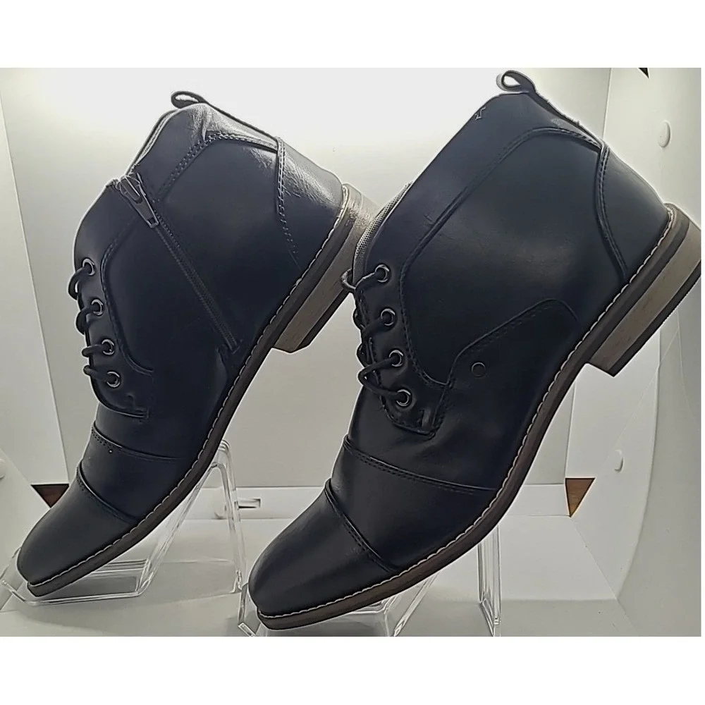 Keaton‎ Cap Toe Boots Mens 13 Black Side Zip Lace Up Chukka Dress Ankle Boot